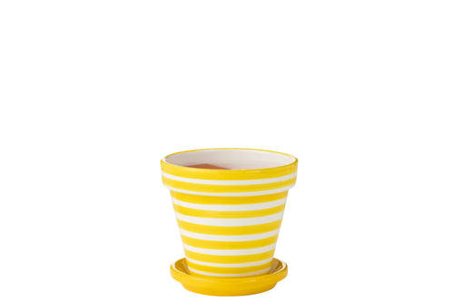 J-Line bloempot Granada Stripes Handmade + Painted - keramiek - geel - medium - Ø 27 cm