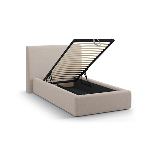 Cosmopolitan Design - Opbergbed met hoofdeinde Asti 90x200cm structurele stof cappuccino - 220x130x95cm