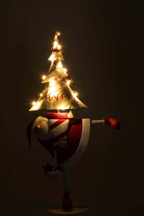J-Line figuur Kerstman Boom - ijzer - kerstrood/wit - large -  LED lichtjes - vtwonen shop