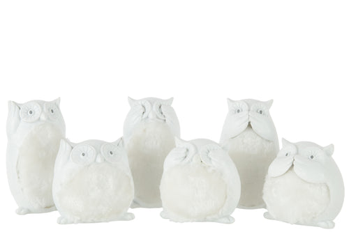 J-Line decoratie Uil Horen/Zien/Zwijgen - polyresin - beige - large - 3 st.