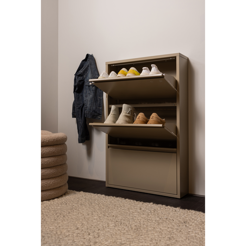 WOOOD 3-vaks schoenenkast Sabine - Metaal - Zand - 103x66x16 - vtwonen shop