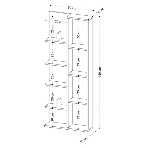 CALICOSY - Boekenkast met 4 vakken en 4 legplanken LILY - 18x60x150 cm