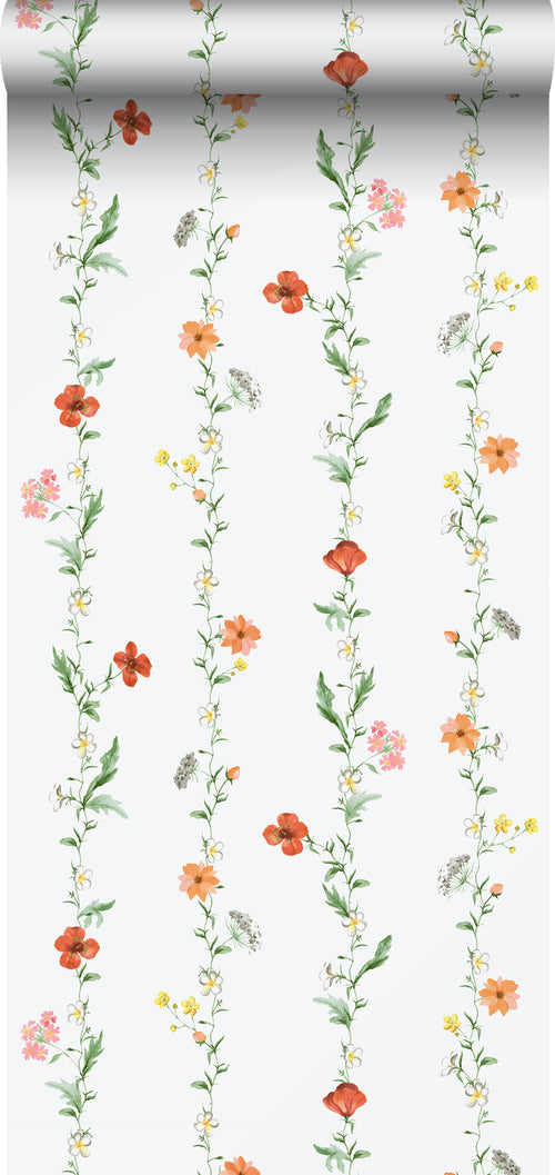 Sanders & Sanders behang bloemen oranje, groen en wit - 53 cm x 10 m - 640174