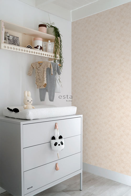 ESTAhome behang getekende bladeren zand beige en licht terracotta - 53 cm x 10.05 m - 139491