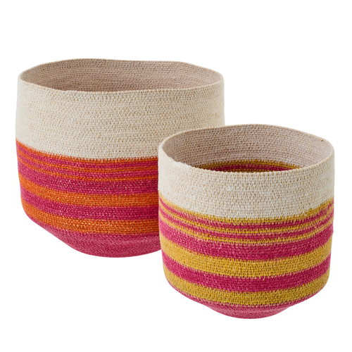 J-Line mand Gestreept - zeegras - mix - set van 2