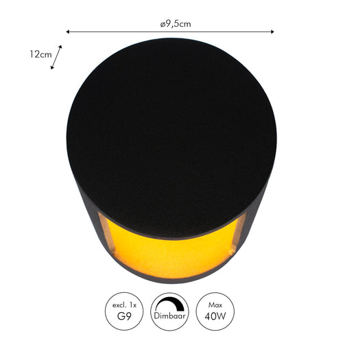 Atmooz wandlamp Oswin - zwart - 9,5 x 12 x H 9,5 cm - G9