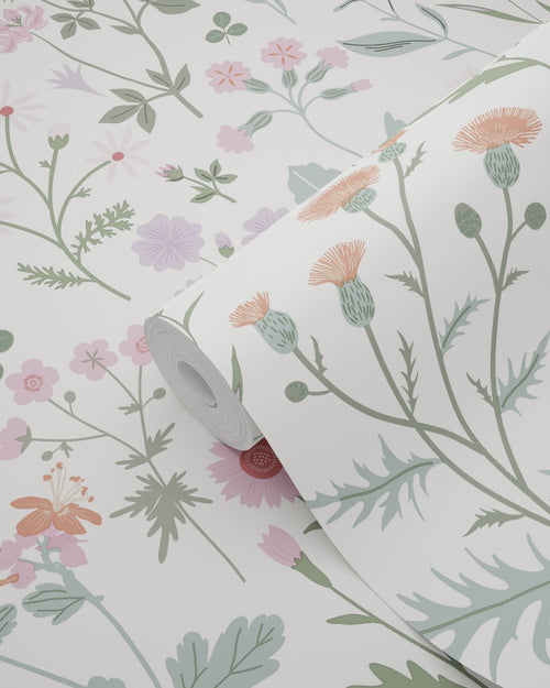 ESTAhome behang veldbloemen lila paars, roze en groen - 53 cm x 10.05 m - 139482