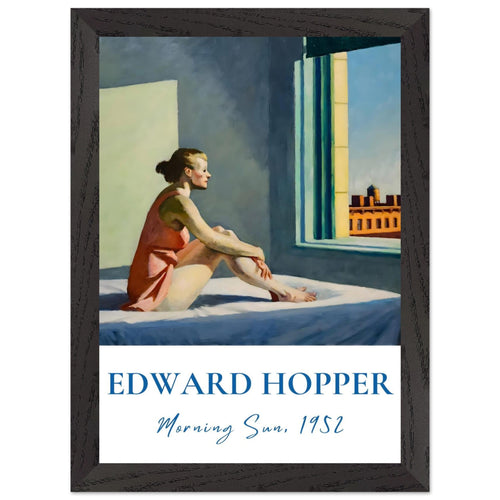 Artfulprints Poster met Lijst Edward Hopper - Morning sun   - A4 21x29.7 cm - Blauw