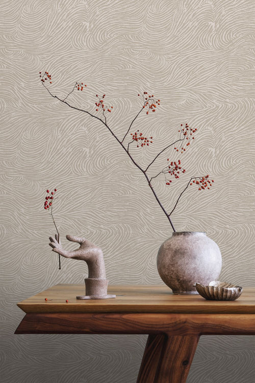 ESTAhome behang 3d golvende lijnen taupe - 53 cm x 10.05 m - 139661