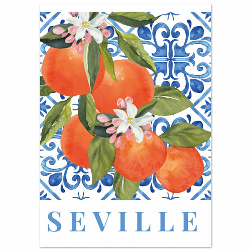 Artfulprints Poster Fruits - Orange tree in Seville   - A4 21x29.7 cm - Blauw