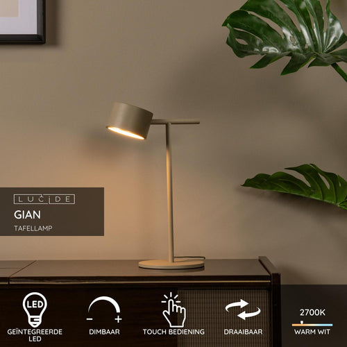 Lucide tafellamp GIAN - Geïntegreerde LED - Taupe