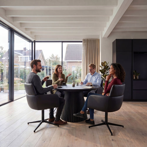 Furnhouse eetkamerstoelen armleuning Marco - Zwart - Leer - Set van 4