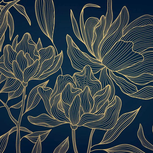 Sanders & Sanders fotobehang bloemen blauw en goud - 375 x 270 cm - 601460