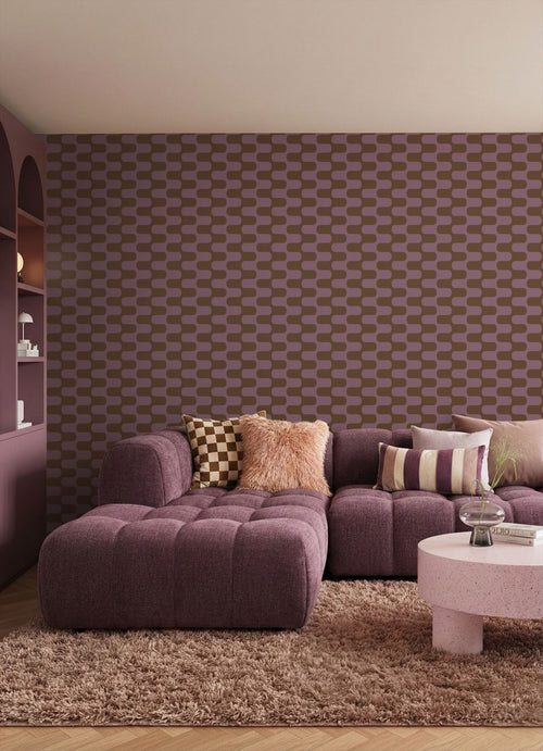 ESTAhome behang golvende lijnen bruin en donker paars - 50 x 900 cm - 132143