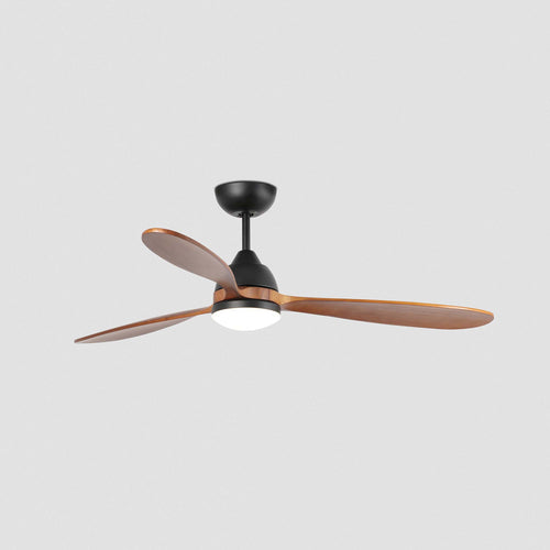 Faro Poros Grote plafondventilator met 3 bladen, matzwart, walnoot met licht 2700K Tuya Smart System