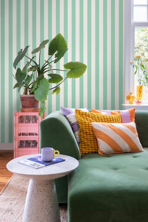 ESTAhome behang strepen mintgroen en wit - 53 cm x 10.05 m - 139910 - vtwonen shop