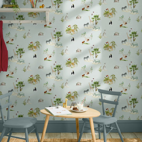 Sophie Allport Vliesbehang Kinderkamer - Animals of the World Misty Blue