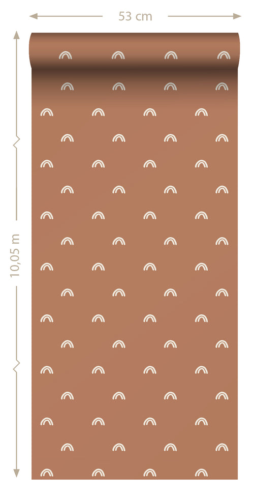 ESTAhome behang regenboogjes terracotta en wit - 50 x 900 cm - 139385