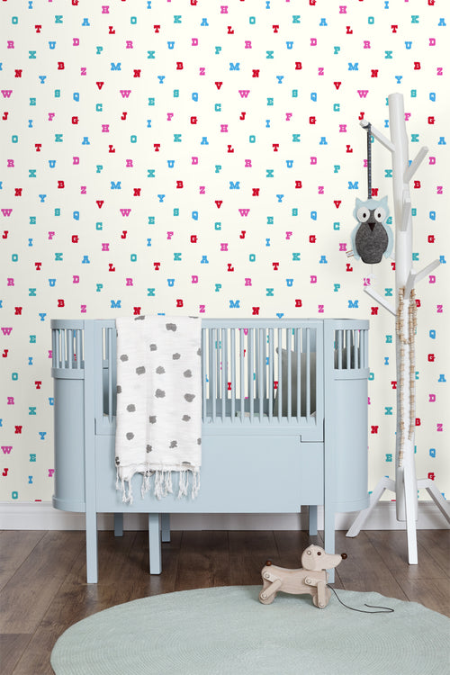 ESTAhome behang alfabet turquoise en roze - 53 cm x 10.05 m - 137325
