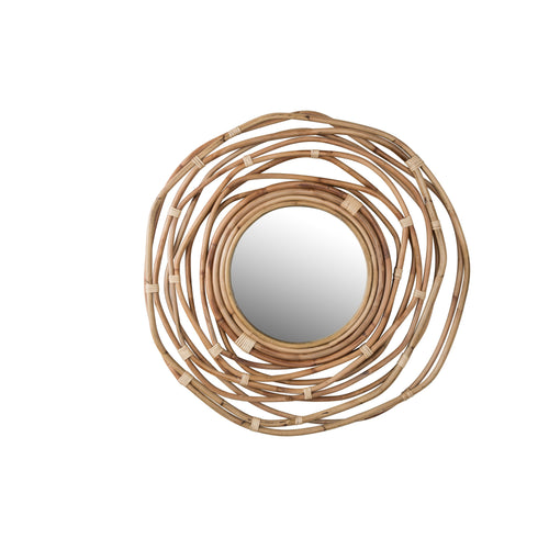 Dutchbone Kubu Spiegel/ Wandspiegel rond Rotan 75x75 cm - Bruin