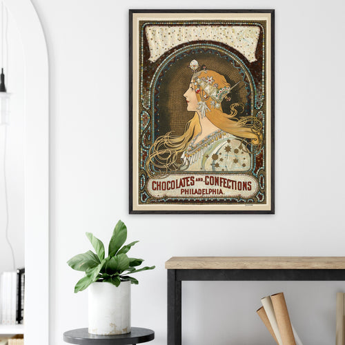Artfulprints Poster Alphonse Mucha - Chocolates and confections Philadelphia   - 30x40 cm - Bruin