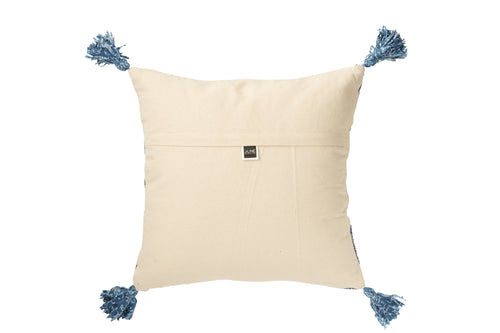 J-Line kussen Vierkant Ruitpatroon - jute/katoen - naturel/blauw - vtwonen shop