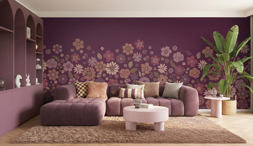 ESTAhome fotobehang retro bloemen mauve paars - 2.5 x 2.79 m - 159590