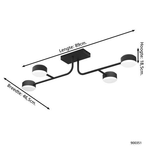 EGLO plafondlamp Clavellina - led - 89 cm - zwart/wit - dimbaar - vtwonen shop