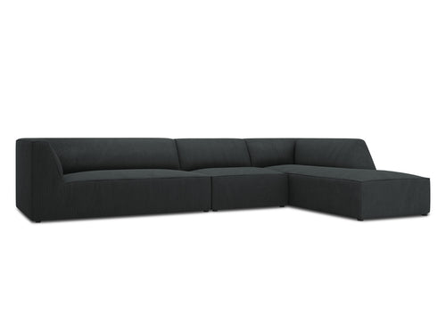 Micadoni rechter hoekbank Ruby 5-zits, ribfluwelen, zwart - 180x366x69cm