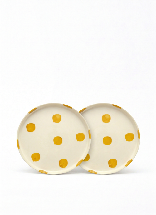vtwonen -  Lunchbord - Stippen - Geel - Set van 2 - Keramiek - 20cm