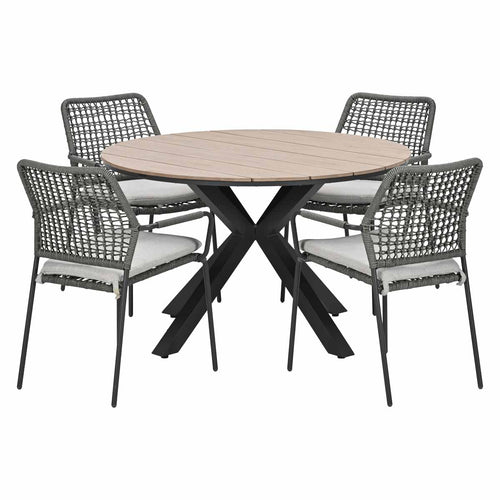 Garden Impressions Tuinset Natas grijs 5-delig - Tulli tuintafel Ø122 cm