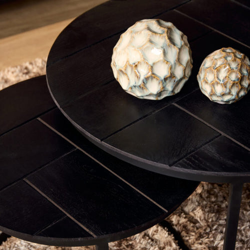 StarFurn Salontafel Otik - Rond Zwart Hout - Set van 2 - 70x70x45cm - vtwonen shop