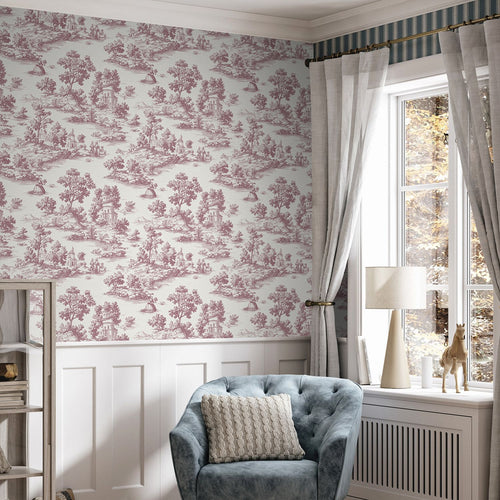 Sanders & Sanders behang toile de jouy print bordeaux rood - 53 cm x 10 m - 641037
