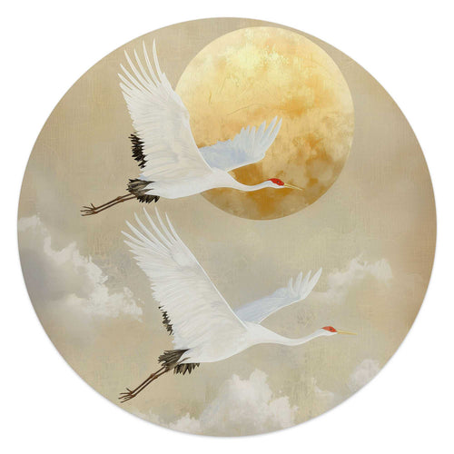 Reinders Kraanvogels onder de maan glasschilderij -  beige - woonkamer - Ø 50cm