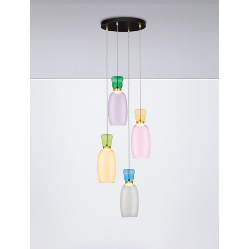 Nova Luce PLUMA Hanglamp met clusterdesign, glanzend paars, geel, roze, groen, blauw, rookgrijs, goudkleurig, LED, 20W, 1800lm, 3000K