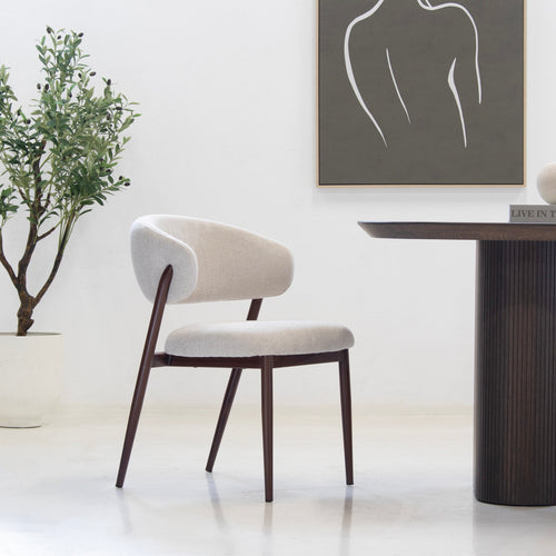 DÉJA Living Eetkamerstoel Skive - Stof - Beige/Walnoot - Set van 2 - vtwonen shop