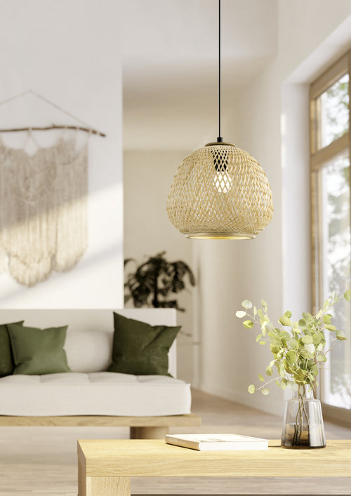 EGLO hanglamp Dembleby - e27 - ø 32 cm - zwart/hout
