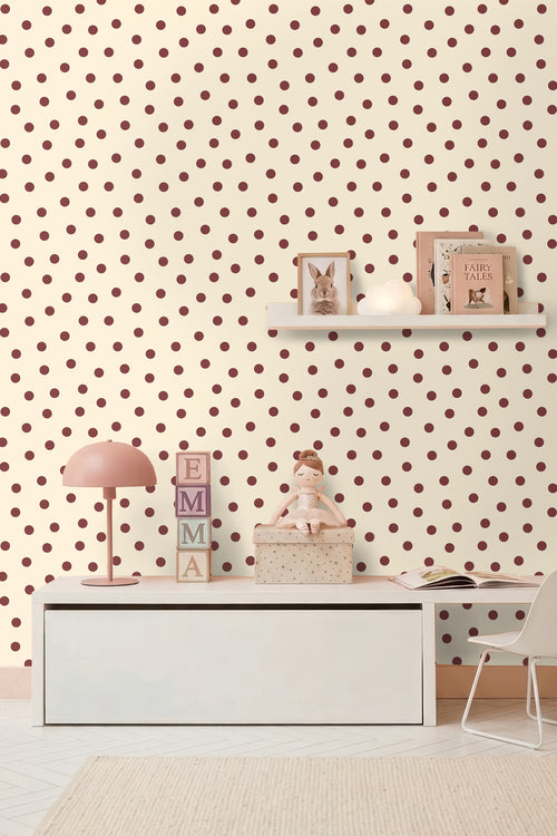 ESTAhome behang stippen beige en bordeaux rood - 50 x 900 cm - 132035