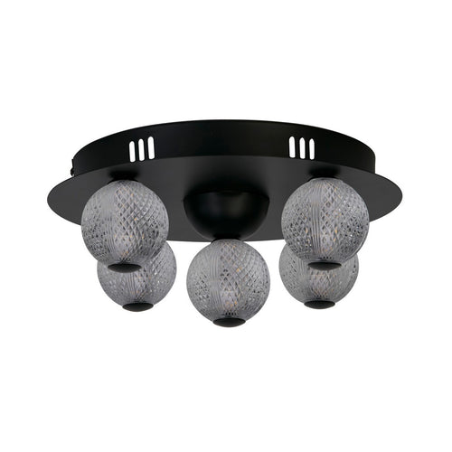 Searchlight Asteroid LED-plafondlamp, zwart metaal met heldere acrylbollen