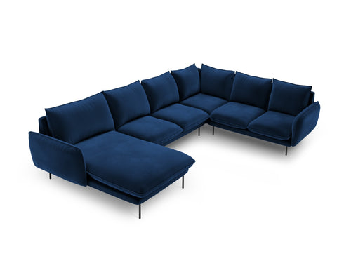 Cosmopolitan Design Panoramische hoekbank rechts Vienna 7-zits, flueel, koningsblauw - 235x330x95cm