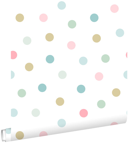 ESTAhome behang stippen roze, blauw, groen en goud - 53 cm x 10.05 m - 139041