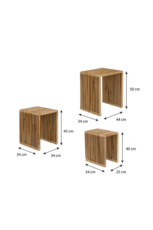 Mica Decorations Yonker Bijzettafel - Set van 3 - L44 x B34 x H50 cm - Gerecycled Hout - Bruin