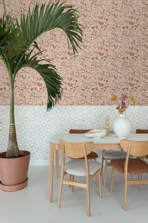ESTAhome behang veldbloemen terracotta roze - 53 cm x 10.05 m - 139597