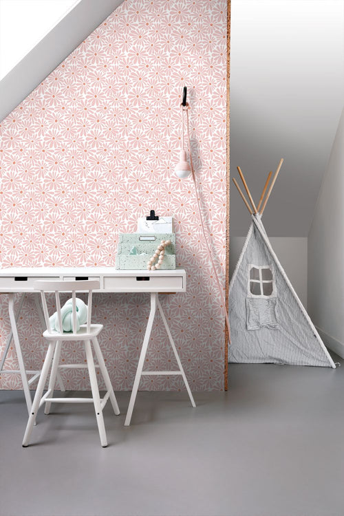 ESTAhome behang madeliefjes roze en terracotta - 50 x 900 cm - 132004