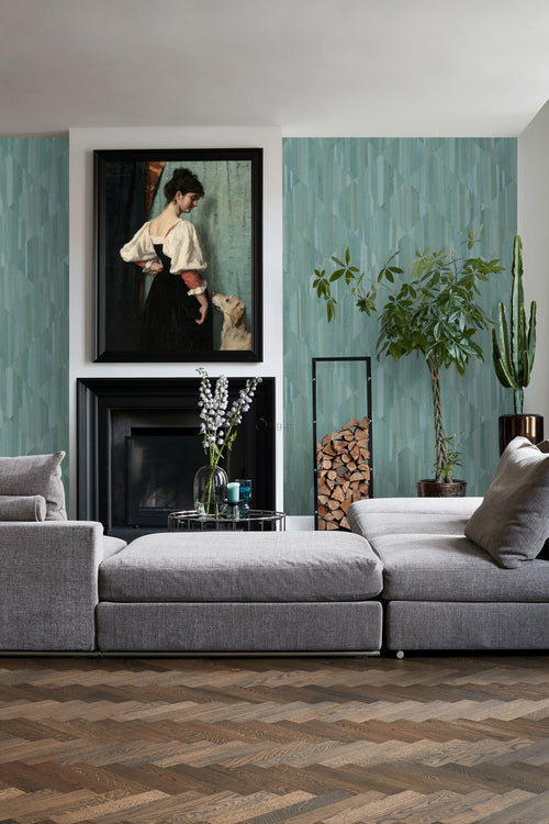 Origin Wallcoverings fotobehang 3D-houtmotief blauwgroen - 1,5 x 2,79 m - 357299 - vtwonen shop