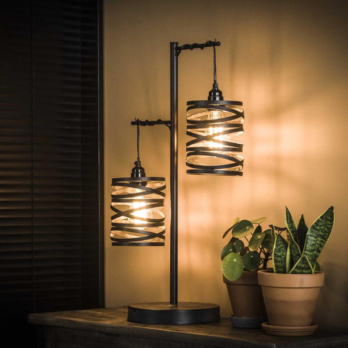 Giga Meubel Tafellamp Spindle - Zwart Metaal - 2-Lichts - 23x37x70cm