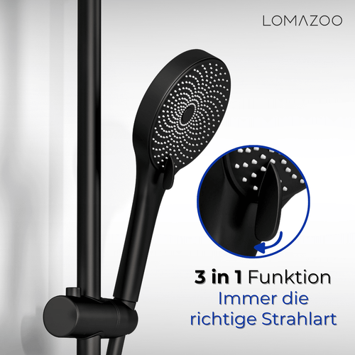 LOMAZOO thermostatische badkraanset Sorin - met handdouche - zwart - h.o.h. 15 cm