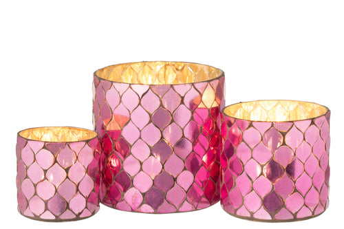 J-Line kaarshouder Cilinder Mozaïek - glas - fuchsia - vtwonen shop