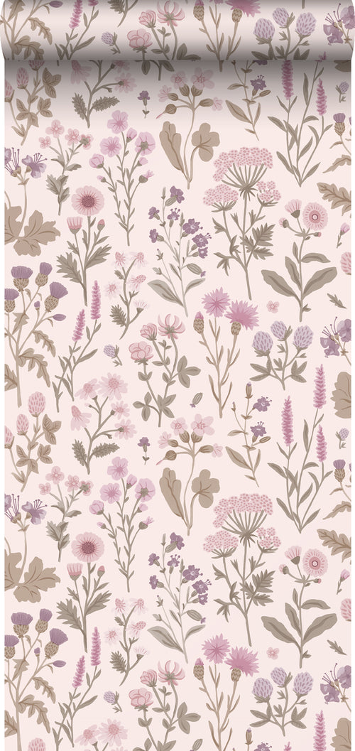 Sanders & Sanders behang veldbloemen lila paars - 50 x 900 cm - 935377
