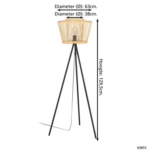 EGLO vloerlamp Hykeham - e27 - 129,5 cm - zwart/hout - vtwonen shop